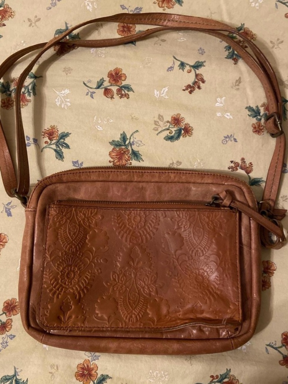The Sak Brown Embossed Leather Crossbody Bag